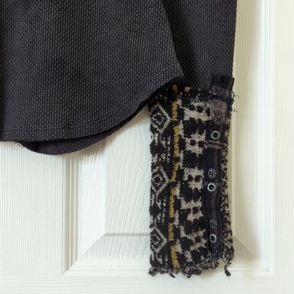 We The Free Art School Textured Thermal Knit Cuff Long Sleeve V-neck Top Gray S - Picture 7 of 10